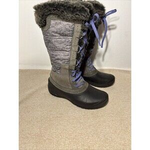 The North Face Shellista II Tall Insulated Snow Boots Gray Purple Faux Fur Sz 7